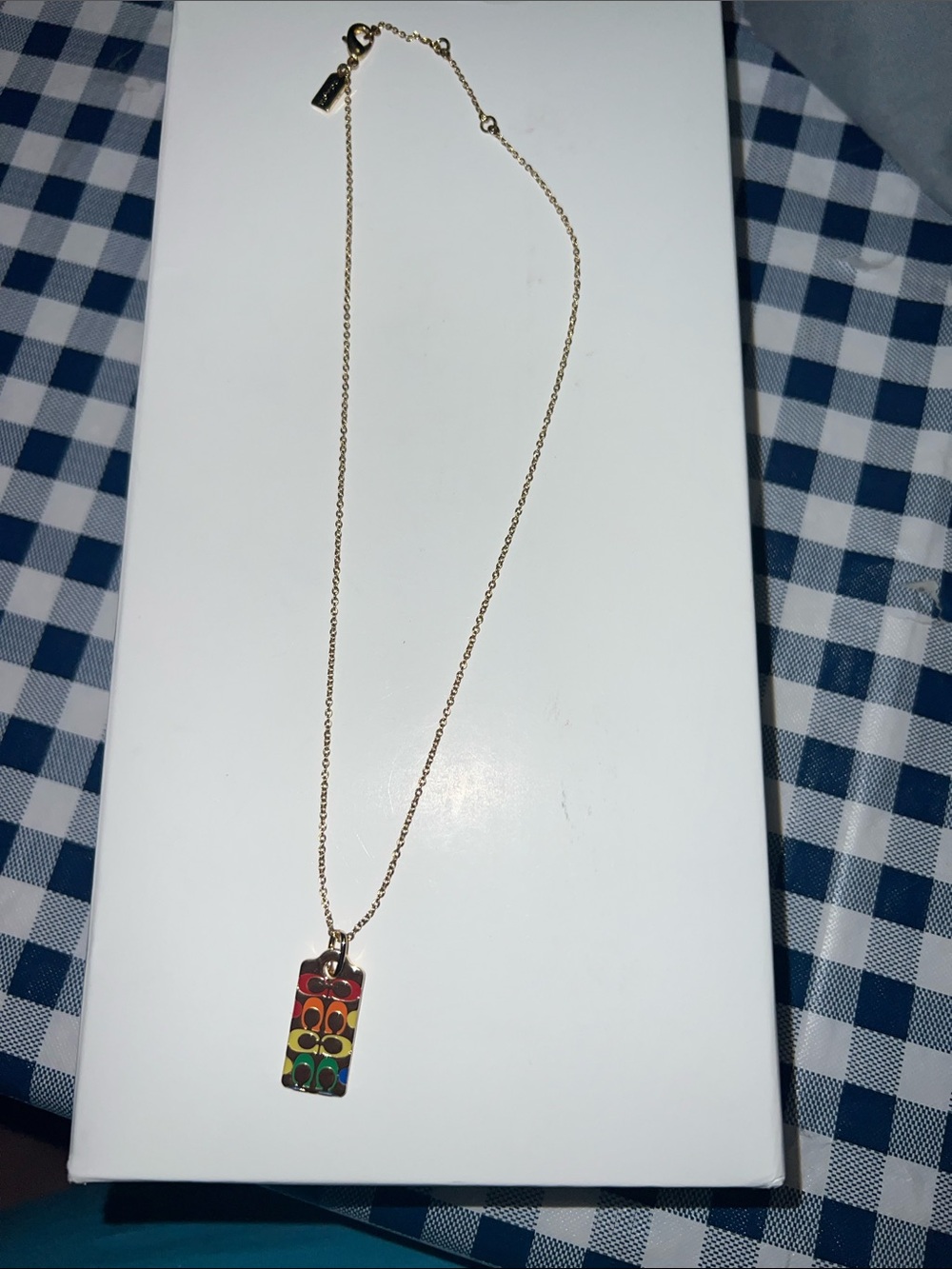 Coach Multicolor Signature Pendant Necklace - Gold Chain